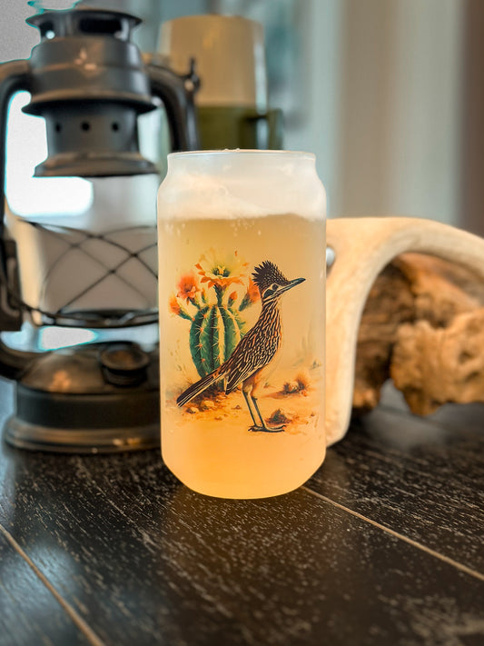 ROADRUNNER & CACTUS FROSTED BEER CAN GLASS