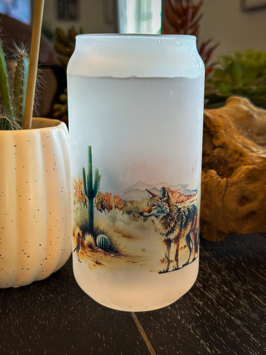 COYOTE & CACTUS FROSTED BEER CAN GLASS