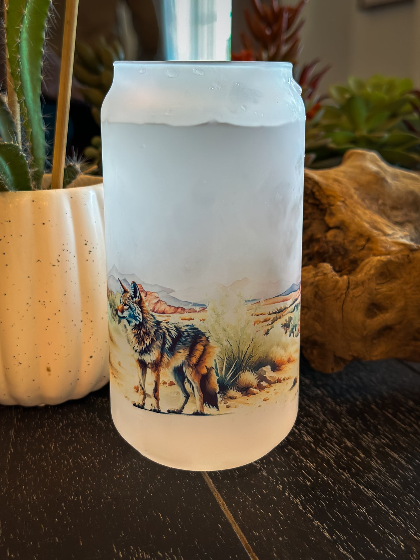 COYOTE & CACTUS FROSTED BEER CAN GLASS