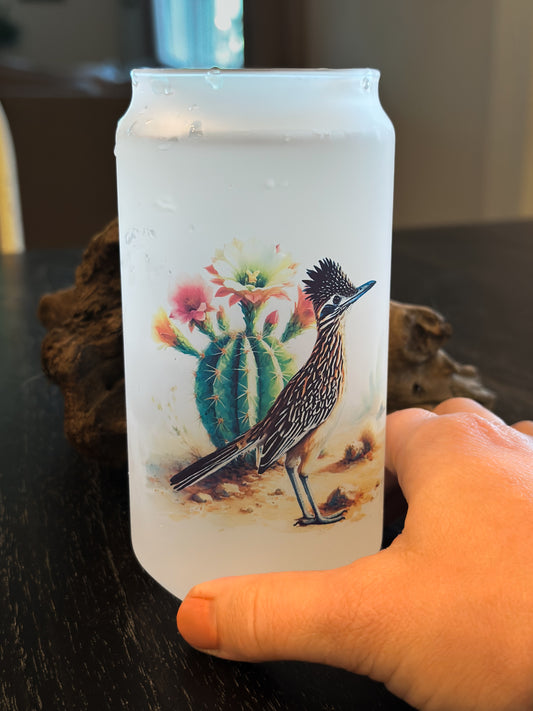 ROADRUNNER & CACTUS FROSTED BEER CAN GLASS