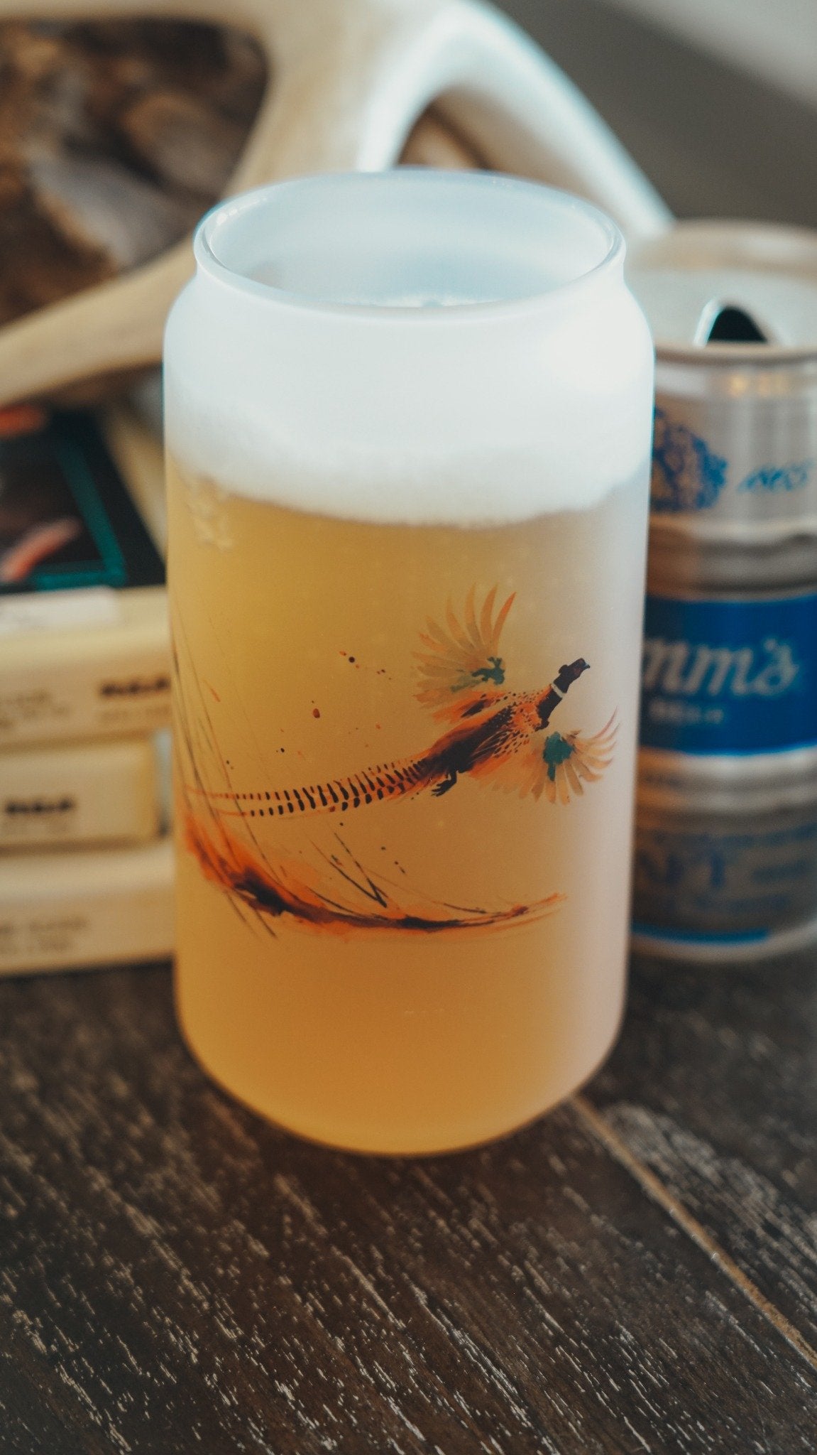 TAKE FLIGHT – PHEASANT FROSTED BEER CAN GLASS