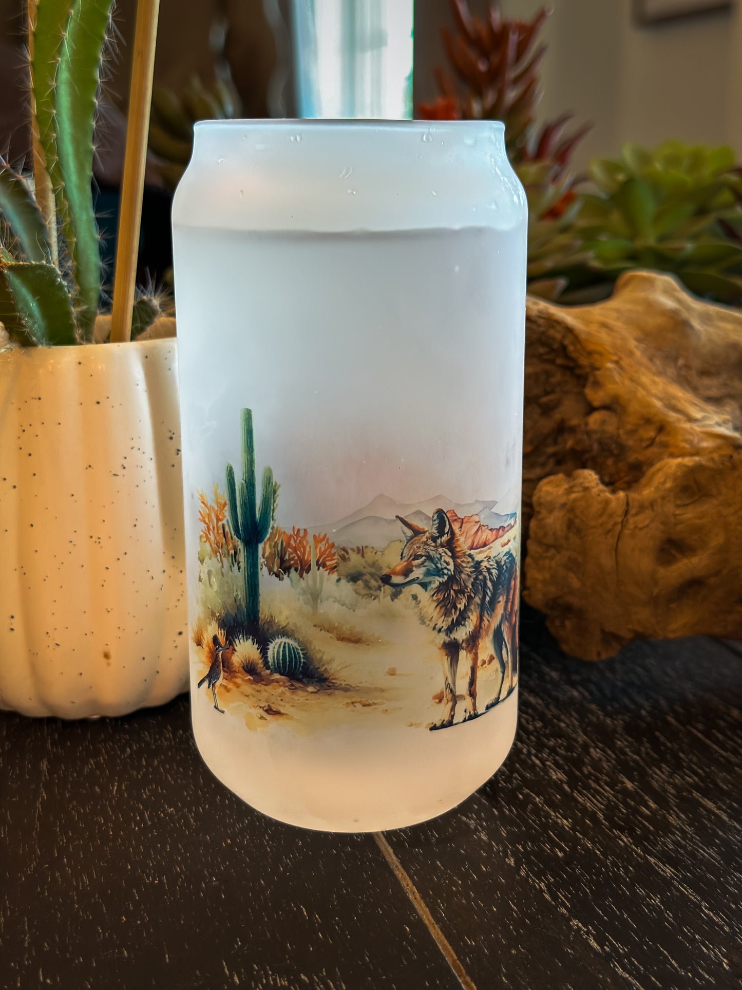 COYOTE & CACTUS FROSTED BEER CAN GLASS