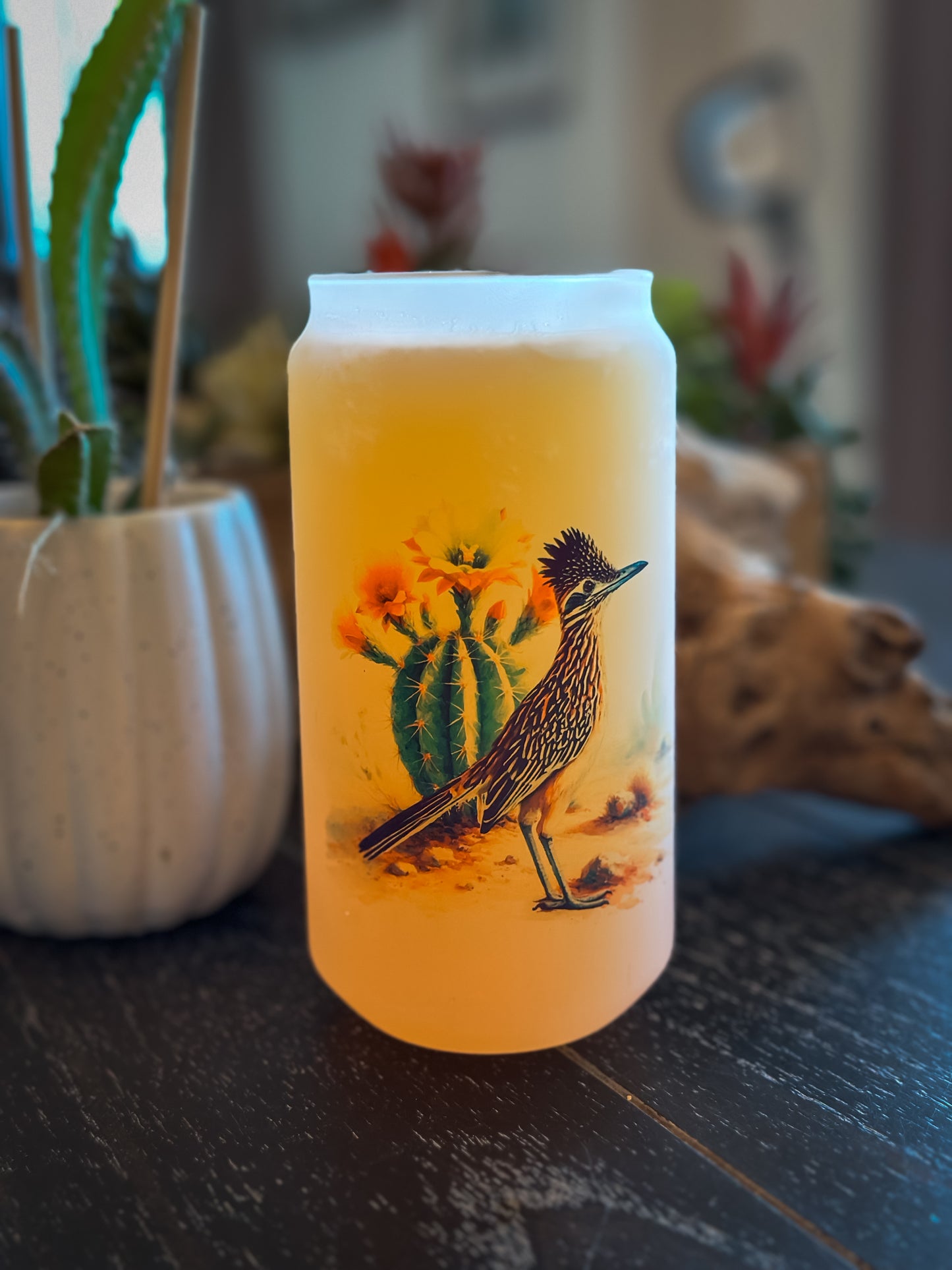 ROADRUNNER & CACTUS FROSTED BEER CAN GLASS